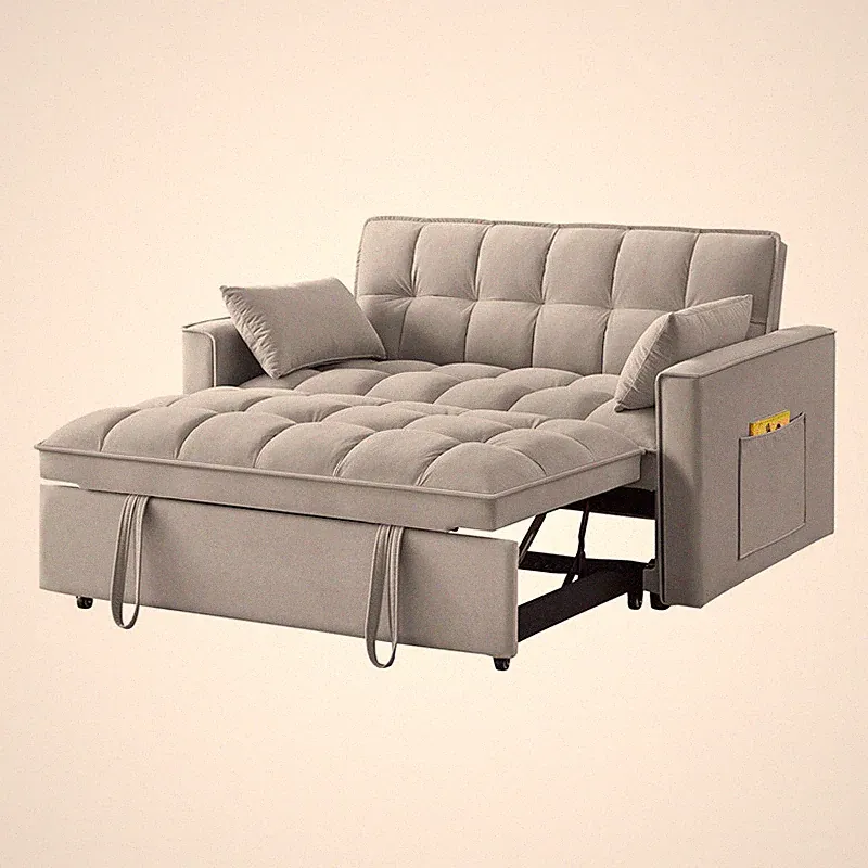 4 in1 Loveseat Sofa Bed,Multi-Function Tufted Pull-Out Sofa Bed w/Pillows,Gray