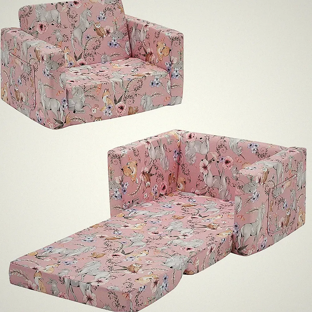 Convertible Sofas Children Flip-Out Sofa - 2-in-1 to Lounge Chair (Pink Unicorn)