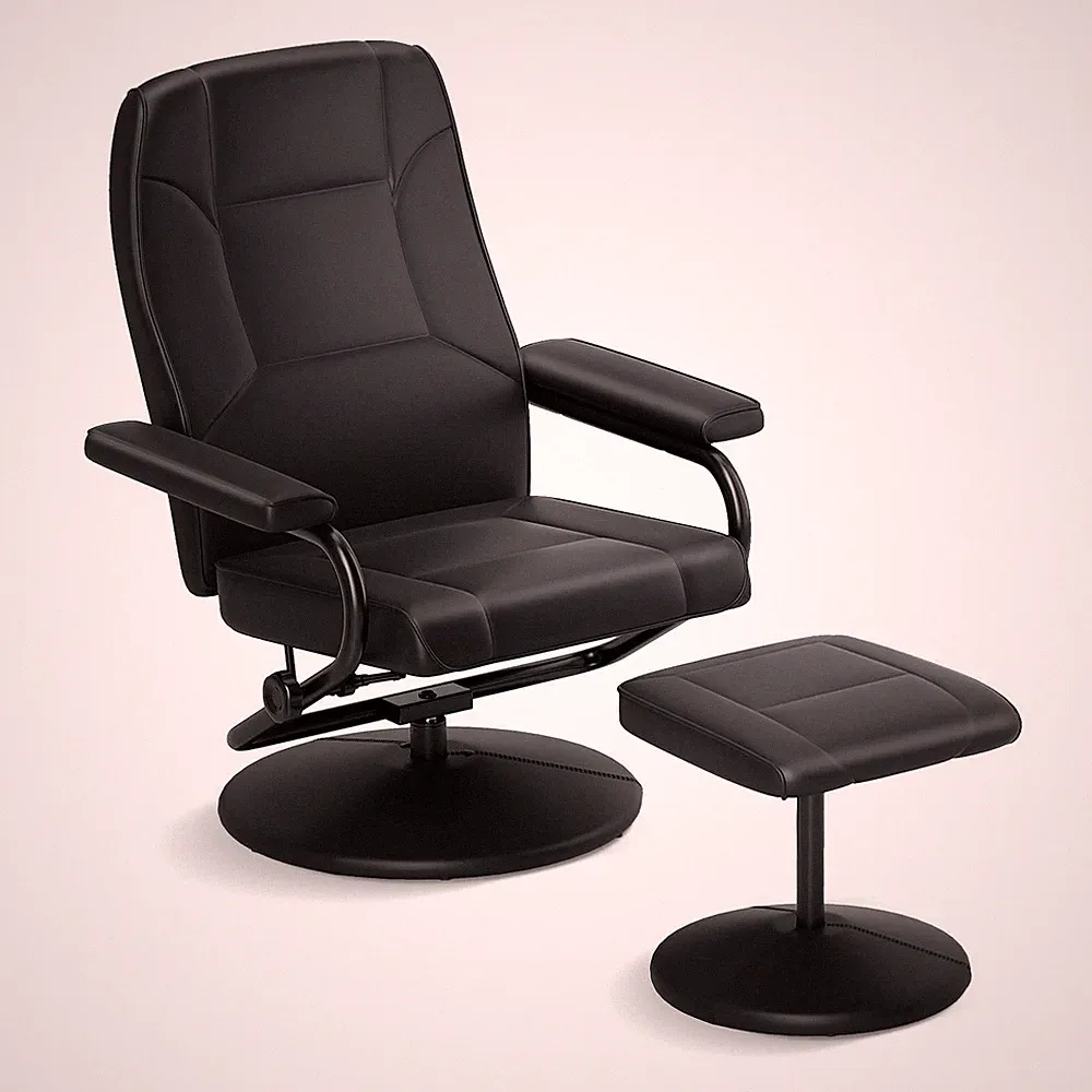 Costway Swivel PU Leather Lounge Accent Armchair Recliner Chair w/ Ottoman Black