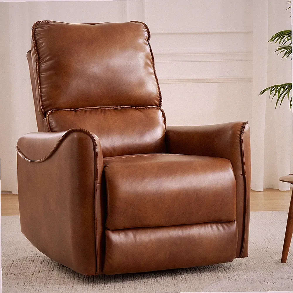Electric Recliner Chair with Swivel Rocker Brown PU Leather