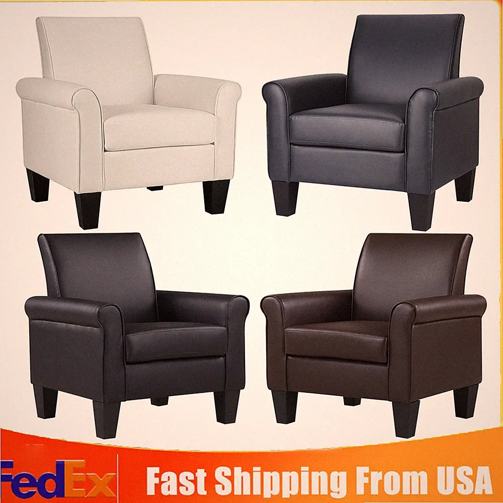 Faux Leather Accent ArmChair Living Room Arm Chairs Comfy Modern Sofa Chair NEW