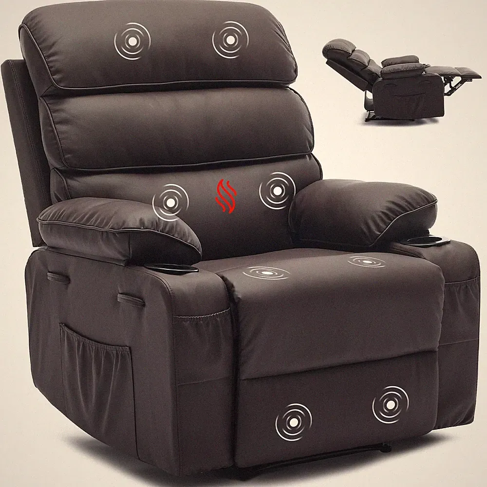 Garvee PU Leather Manual Recliner Chair with Massage and Heat, 27" Extra Wide