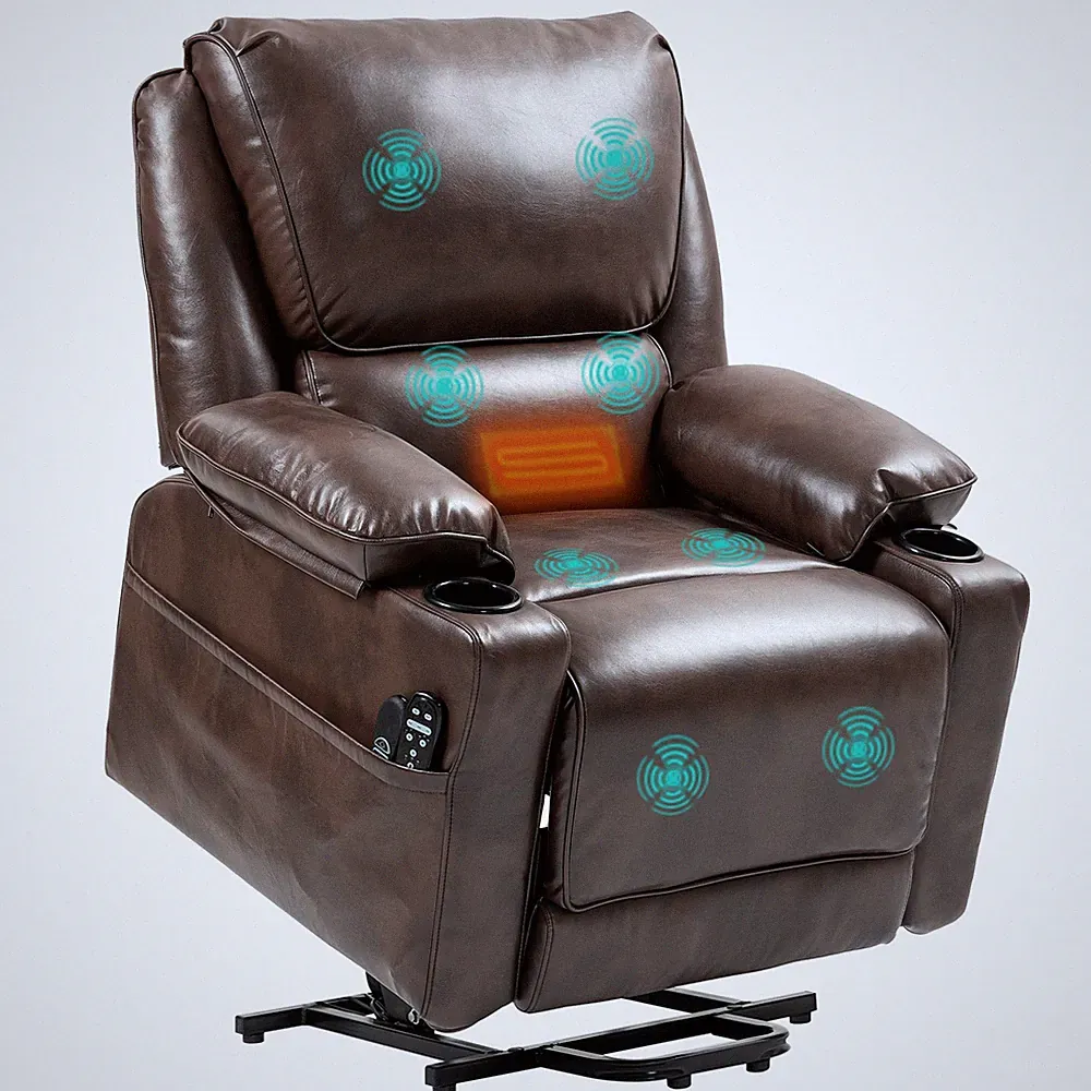 HOMCOM Lift Recliner Chair, Power Lift Sofa with Massage and Heat, Brown
