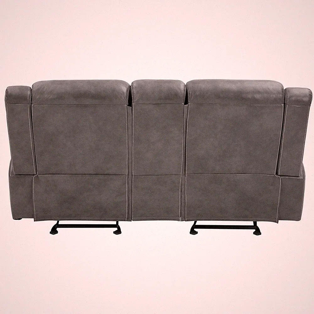 Pemberly Row Contemporary Faux Leather Motion Reclining Loveseat in Gray