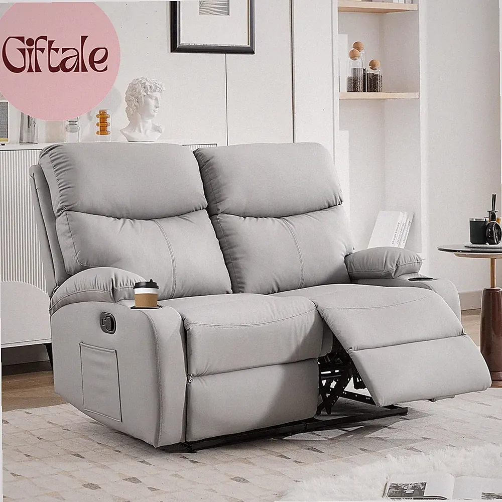 Reclining Loveseat Recliner, Double PU Leather Loveseat RV Couch 2-Seater Reclin
