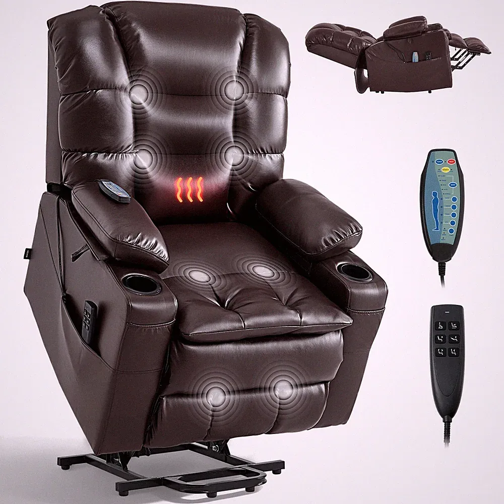 Uimoso Power Lift Recliner PU Leather Chair with Heating Massage Triple-Motor